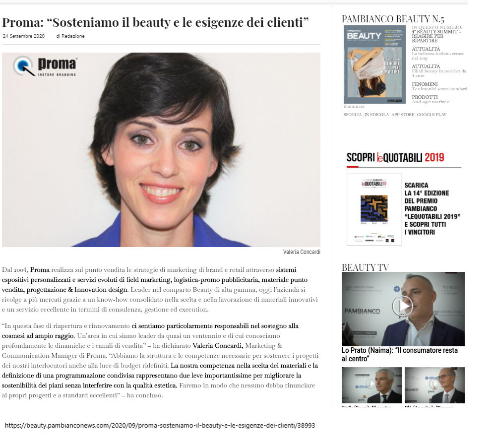 Proma Sosteniamo il Beauty Pambianco Beauty sett. 2020